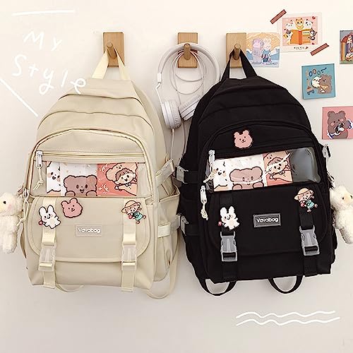 Aiyify Cute Backpack Kawaii Backpack for School Aesthetic Backpack Kawaii School Supplies Cute Backpacks with Accessories (Beige)…