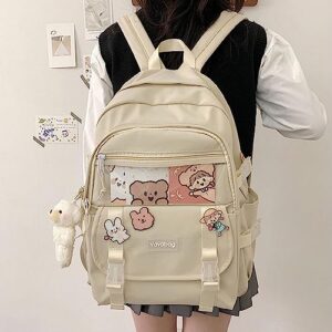 Aiyify Cute Backpack Kawaii Backpack for School Aesthetic Backpack Kawaii School Supplies Cute Backpacks with Accessories (Beige)…