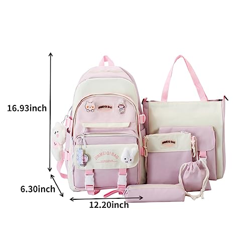 MIFJNF 5Pcs Kawaii Backpack Cute Backpack for School Aesthetic Backpack Kawaii School Supplies Backpack Set with Accessories (Blue)