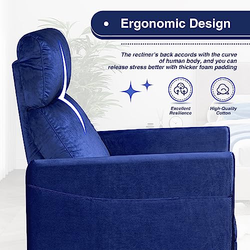 YESHOMY Massage Chair for Living Room Velvet Home Theater Single Sofa with Adjustable Reclining, Lazyboy Padded Seat Backrest for Adults, Blue