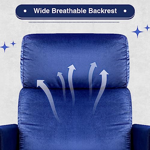 YESHOMY Massage Chair for Living Room Velvet Home Theater Single Sofa with Adjustable Reclining, Lazyboy Padded Seat Backrest for Adults, Blue