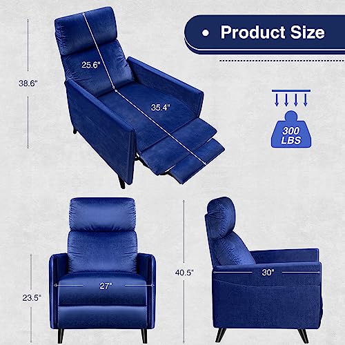 YESHOMY Massage Chair for Living Room Velvet Home Theater Single Sofa with Adjustable Reclining, Lazyboy Padded Seat Backrest for Adults, Blue