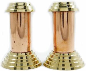 s2j copper 2 pieces salt and pepper shaker set tableware serveware with top and base in brass