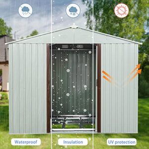 GLANZEND 8 X 4 Feet Outdoor Storage Shed, Metal Utility Tool Shed with Waterproof Sloping Roof, Punched Vents and Sliding Lockable Doors, Garden Storage House for Backyard Lawn, White