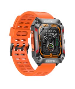 cheerall 2.02” hd touch screen military smart watch for answer make calls, tactical fitness tracker with games 120+ workout modes heart rate spo2 sleep monitor for android ios (orange)