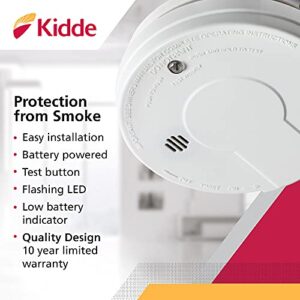 Kidde Smoke Detector, 9-Volt Battery Operated, Ionization Smoke Alarm, Battery Included & Smoke Detector, Hardwired Smoke Alarm with Battery Backup, Front-Load Battery Door, Test-Silence Button, White