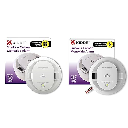 Kidde Smoke & Carbon Monoxide Detector, AA Battery Powered, LED Warning Light Indicators & Hardwired Smoke & Carbon Monoxide Detector, AA Battery Backup, Interconnectable, LED Warning Light Indicators