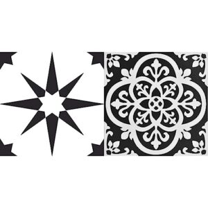 floorpops fp2948 altair peel & stick floor tiles, black & fp2475 gothic peel & stick floor tiles, black
