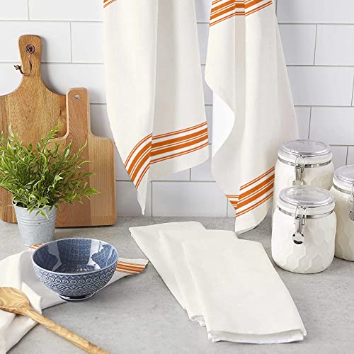 Fall Kitchen Towels Set Orange Stripes Thanksgiving Dish Towel French Stripe Farmhouse Style Dishcloths,Absorbent Soft Cotton Dish Cloths Tea Towels Fall Seasonal Decoration Hand Towels Set