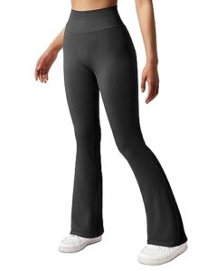 suuksess women ribbed seamless tummy control flare leggings bootcut high waist workout yoga pants 29'' (black,m)