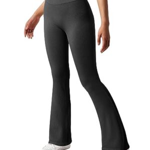 SUUKSESS Women Ribbed Seamless Tummy Control Flare Leggings Bootcut High Waist Workout Yoga Pants 29'' (Black,M)