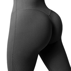 SUUKSESS Women Ribbed Seamless Tummy Control Flare Leggings Bootcut High Waist Workout Yoga Pants 29'' (Black,M)