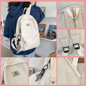 WEIIYONN Kawaii Backpack for Women Aesthetic Book bag Laptop Backpack Casual Women's Daypack with Cute Accessories (White)