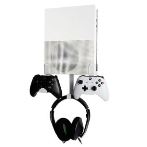 wall mount for xbox one s, metal wall mount holder for xbox one s with detachable 2 controller holder & headphone hanger