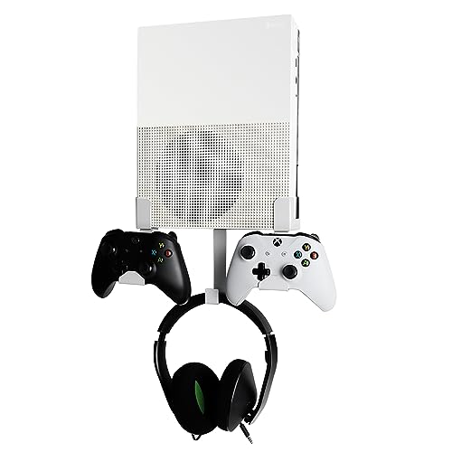 Wall Mount for Xbox One S, Metal Wall Mount Holder for Xbox One S with Detachable 2 Controller Holder & Headphone Hanger