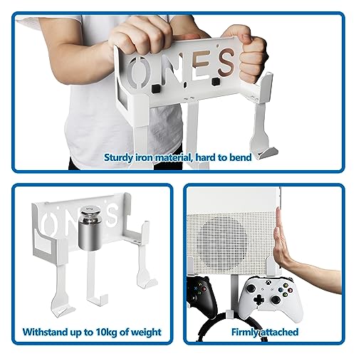 Wall Mount for Xbox One S, Metal Wall Mount Holder for Xbox One S with Detachable 2 Controller Holder & Headphone Hanger