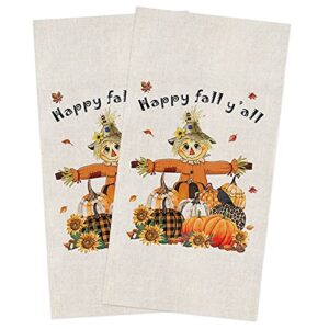 fall kitchen towels set happy fall y'all thanksgiving dish towel scarecrow dishcloths 2 pack,absorbent soft cotton dish cloths tea towels fall seasonal decoration hand towels set
