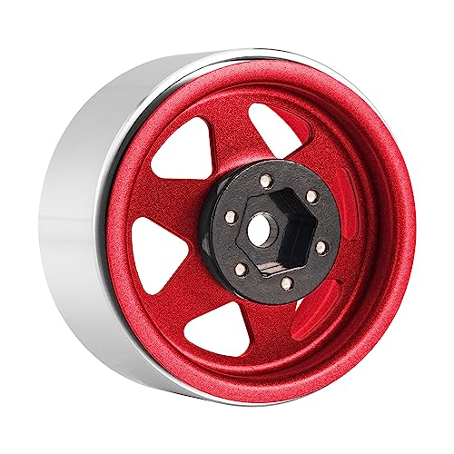 INJORA 1.9 Beadlock Wheel Rim Offset -8.9mm Metal Deep Dish Hub for TRX4 Axial SCX10 90046 UTB18 1/11 RC Crawler Car (Red)