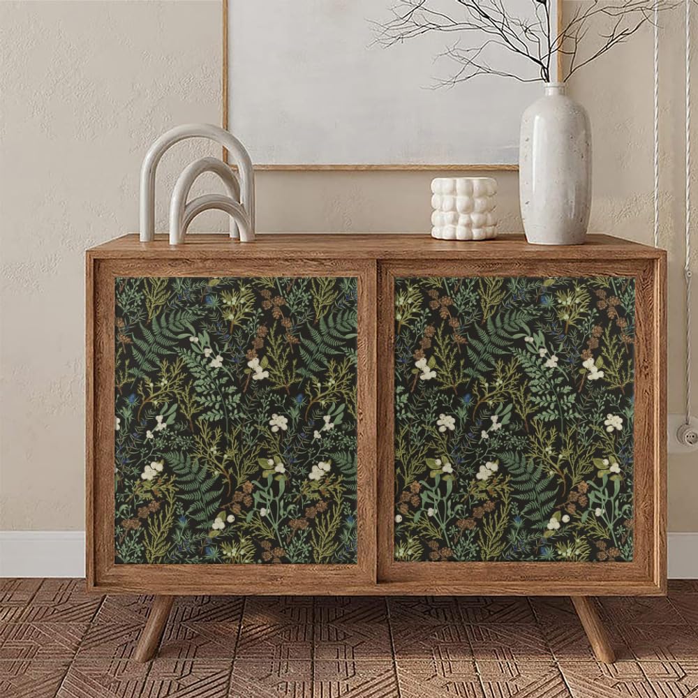 MuralPeel Black Moss Leaf Flowers Peel and Stick Wallpaper Floral Easy Peel Off Contact Paper Vintage Self Adhesive Removable Stick on Wall Paper for Kitchen Cabinet Furniture Renter Friendly3