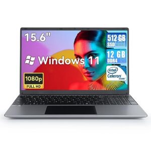 anmesc laptop computer laptop 15.6" with 1080p fhd display, quad-core intel celeron n5095 processors, 12gb ddr4 512gb ssd,windows 11 laptop computers, 2.4g/5g wifi, bluetooth 4.2