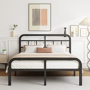 cleaniago 14 inch high king size bed frame with headboard and footboard, 14 inch high, steel slats with 3000lbs support, no box spring needed, noise free,easy assembly, black