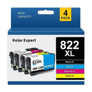 kolor expert remanufactured ink cartridge replacement for epson 822xl 822 xl t822xl for epson workforce pro wf-3820 wf-4820 wf-4830 wf-4833 wf-4834 printer (4-pack)