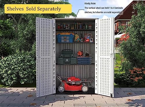HOMSPARK Outdoor Storage Shed, 53 Cu.ft Outdoor Storage Cabinet with Lockable Doors, Double Layer Resin Vertical Storage shed for Garden, Patio, Backyard, 4×2.5×6.6 FT
