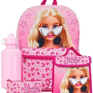 Barbie Backpack 4 Piece Set | Girls School Bag Set | Girls Backpack, Lunch Bag, Water Bottle and Pencil Case Set | Childrens Backpack | Pink