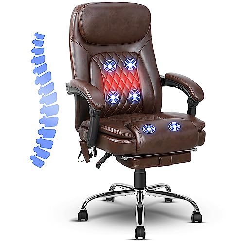 jamege 6 Point Massage Office Chair, PU Leather Office Chair with Heating Function, Ergonomic Vibrating Massage Office Chair with Footrest, Height Adjustable Reclining Executive Office Chair