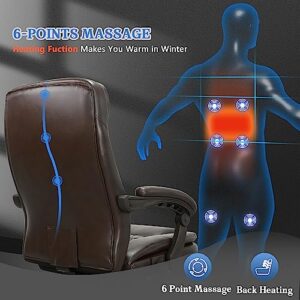jamege 6 Point Massage Office Chair, PU Leather Office Chair with Heating Function, Ergonomic Vibrating Massage Office Chair with Footrest, Height Adjustable Reclining Executive Office Chair