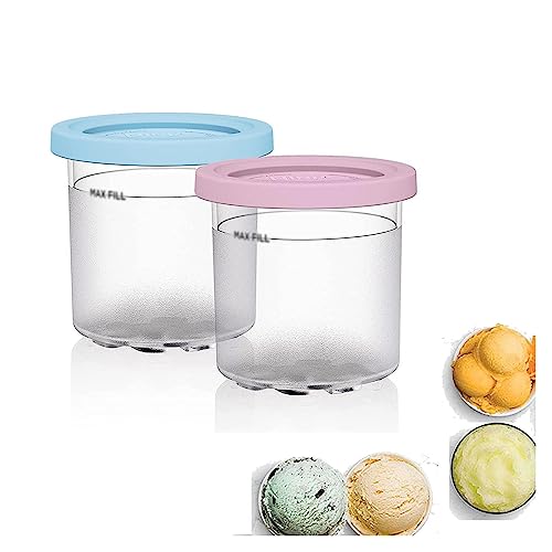 UNDR 2/4/6PCS Creami Deluxe Pints, for Ninja Creami Ice Cream Maker Pints,16 OZ Pint Storage Containers Bpa-Free,Dishwasher Safe Compatible NC301 NC300 NC299AMZ Series Ice Cream Maker,Pink+Blue-2PCS