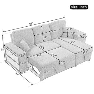 Reversible Sleeper Sectional Sofa Bed with Side Shelf and 2 Stools,Pull Out Couch Bed with Left/Right Hande, L-Shaped 3-Seater Couch for Living Room Apartment（Knox Charcoal）