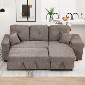 Reversible Sleeper Sectional Sofa Bed with Side Shelf and 2 Stools,Pull Out Couch Bed with Left/Right Hande, L-Shaped 3-Seater Couch for Living Room Apartment（Knox Charcoal）