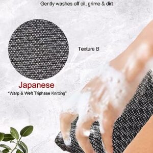 Bathflor Exfoliating Shower Towel with Clip Strap, Exfoliating Washcloth with 2 Sides for Washing & Scrubbing, Premium Japanese Scrub Wash Cloth, Quick Drying, 40inch Length (1 Pack-B)