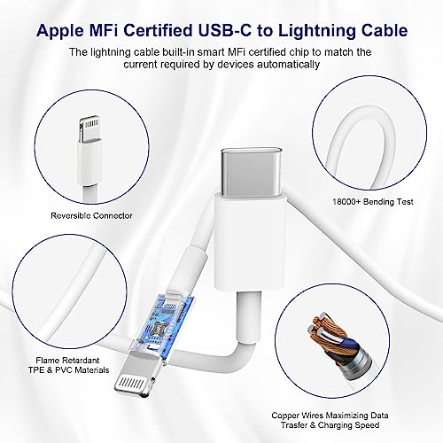 3 Pack [Apple MFi Certified] iPhone 14 13 Fast Charger, PD 20W USB C Wall Charger Power Adapter with 3 Pack 10FT Long Type C to Lightning Cable Compatible for iPhone 14 13 12 11 Pro Max XS XR X 8 iPad