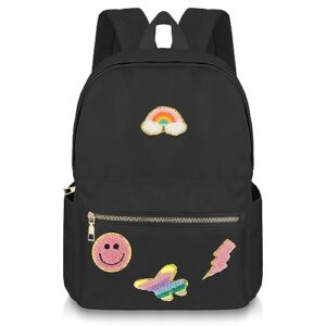 sotiff lightweight backpack preppy patches nylon backpack rainbow heart smile waterproof travel bag pack (black)