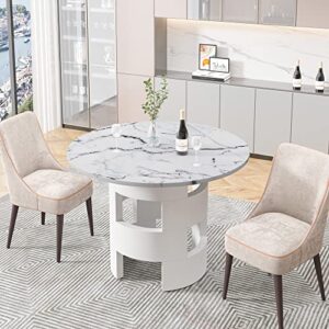 42.12" modern round dining table with printed white marble table top for dining room, kitchen, living room