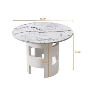 42.12" Modern Round Dining Table with Printed White Marble Table Top for Dining Room, Kitchen, Living Room