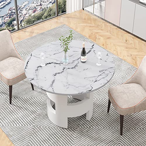 42.12" Modern Round Dining Table with Printed White Marble Table Top for Dining Room, Kitchen, Living Room