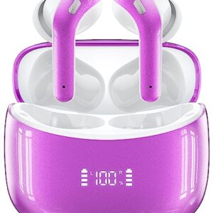 Bluetooth Headphones Wireless Earbuds 60H Playtime Ear Buds with LED Power Display Charging Case Earphones in-Ear Earbud with Microphone for Android Cell Phone Gaming Computer Laptop Sport Rose Purple