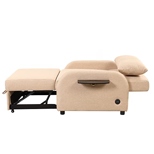 ERYE 3-in-1 Upholstered SofaChair Convertible Single Sleeper Couch Bed, Modern Pull Out Lounger Armchair W/Adjustable Backrest for Home Office Apartment Furniture