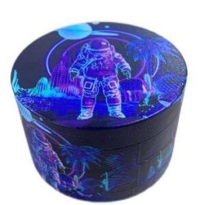 Spice Grinder 2.5 Inch - excellent grinder with zinc alloy holder, alloy color crusher, Cleaning brush for Bay Leaf, Basil, Rosemary, various models, mill rail and handy crank. (Purple Astronaut)