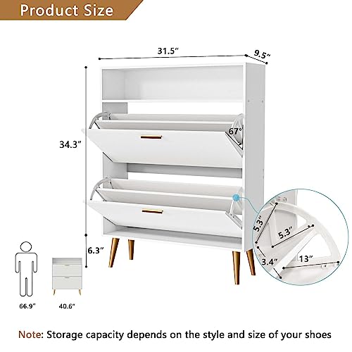 NOVAMAISON Shoe Cabinet for Entryway, Narrow Shoe Storage Cabinet with 2 Flip Doors and Shelf, Freestanding Shoe Organizer for Hallway, Bedroom, Apartment, White