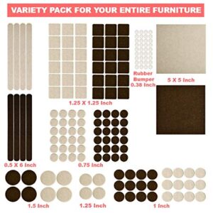 165 Piece Two Colors - Variety Size Furniture Felt Pads. Self Adhesive Pads with Transparent Noise Reduction Bumpers. Floor Protectors for Hardwood & Laminate Flooring-165 Piece