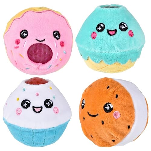 Four (4) Squeezy Animal Bead Plush Squeezable Fidget Toy (Sweet Treats)