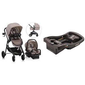 evenflo pivot modular travel system with litemax infant car seat (desert tan) & litemax infant car seat base, easy to install, versatile and convenient, black