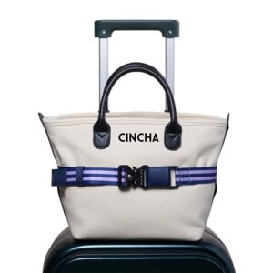 cincha mini travel belt for luggage - stylish & adjustable add a bag luggage strap for carry on bag - airport travel accessories for women & men - as seen on shark tank (navy and lavender)