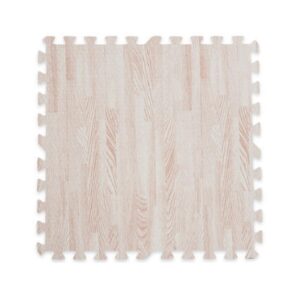9 pcs interlocking printed wood grain foam mat, comfy foam carpet tiles 11.8" x 11.8" anti-slip border for exercise, yoga, playroom, garage, room floor, puzzle area, basement (white)