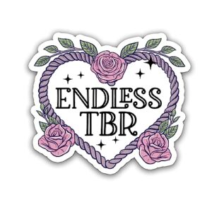 miraki endless tbr sticker, book lover sticker, romance sticker, reading sticker, bookish sticker, water assitant die-cut vinyl booktok decals for laptop, phone, water bottles, kindle sticker