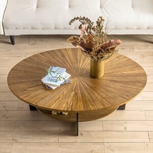 dakvo solid wood coffee table for living room and bedroom, farmhouse oval coffee table with storage, oval round coffee tables living room